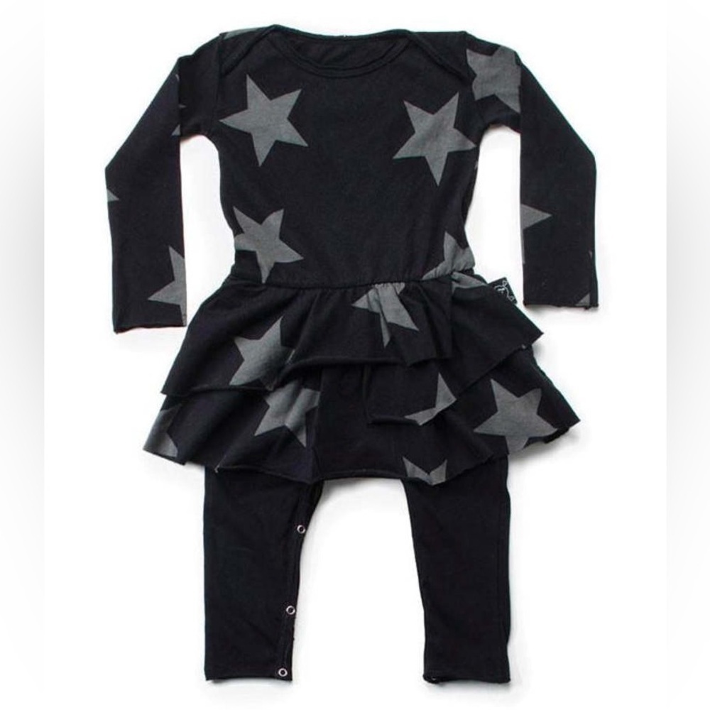 NUNUNU Star Playsuit Skirt Black Long Sleeves NWT
